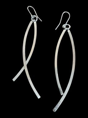 White House Black Market Modern Minimalist Curved Bar Drop Silver Earrings